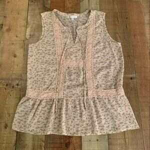 DR2 womens lightweight pink v-neck tank top with pink and black flowers - M